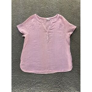 Gap Womens Pink Cotton Double Gauze Henley Top Short Sleeve Blouse Small